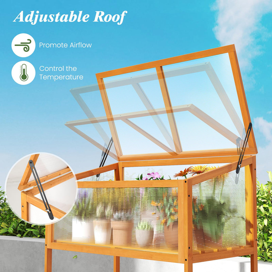Giantex Wood Cold Frame Greenhouse with Transparent Openable Roof &amp; Slatted Shelf