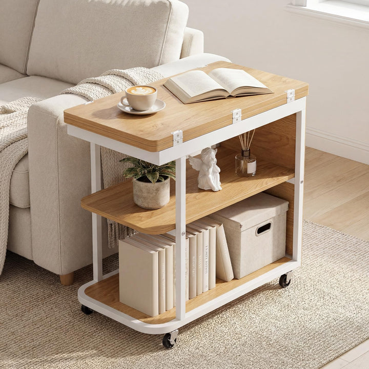 Giantex 3-Tier Mobile Side Table with Foldable Top &amp; Universal Wheels (1/2)