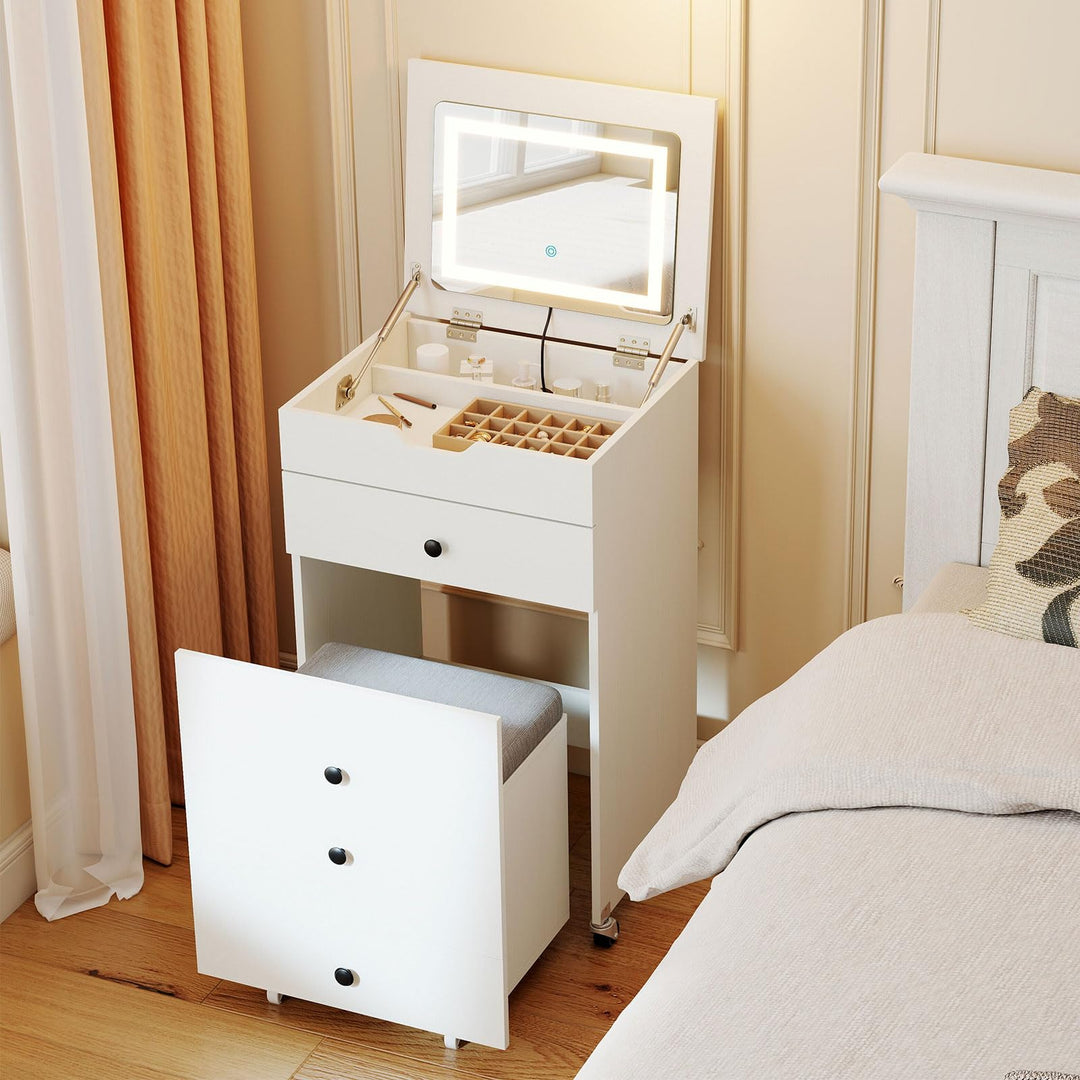 CHARMAID 3-in-1 Vanity Desk with Flip-Top LED Mirror