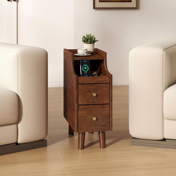 Giantex Narrow Nightstand with 2 Drawers for Small Spaces (1/2)