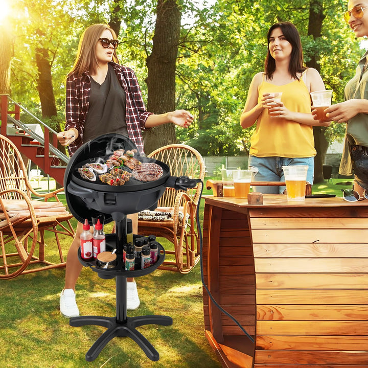 Giantex 1200W Electric BBQ Grills Outdoor Cooking with Lid &amp; Thermometer