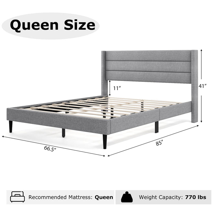 Giantex Queen/Twin Size Bed Frame, Modern Linen Upholstered Platform Bed with Wingback Headboard
