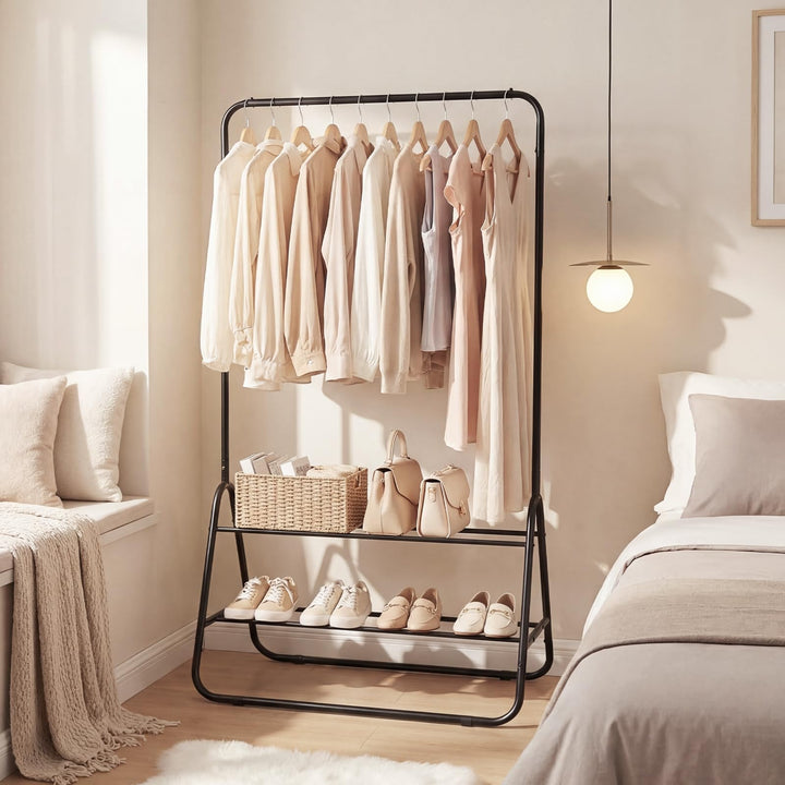 Giantex Heavy Duty Clothes Rack | Metal Garment Rack with Hanging Rod and Storage Shelves