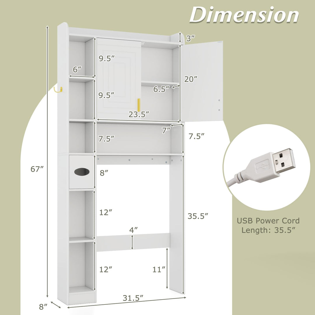 Giantex Over The Toilet Storage Cabinet with LED Light Doors Toilet Paper Holder