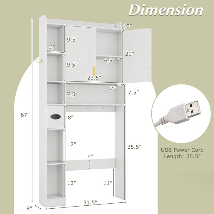 Giantex Over The Toilet Storage Cabinet with LED Light Doors Toilet Paper Holder