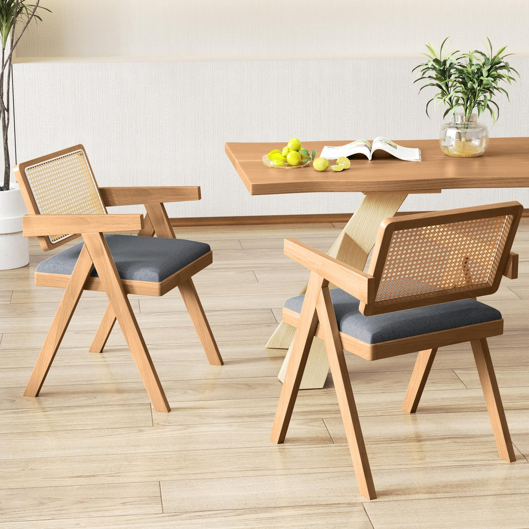 Giantex Rattan Dining Chairs, Leathaire Kitchen Chairs w/Armrests &amp; Padded Cushion