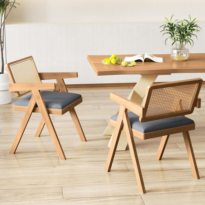 Giantex Rattan Dining Chairs, Leathaire Kitchen Chairs w/Armrests &amp; Padded Cushion