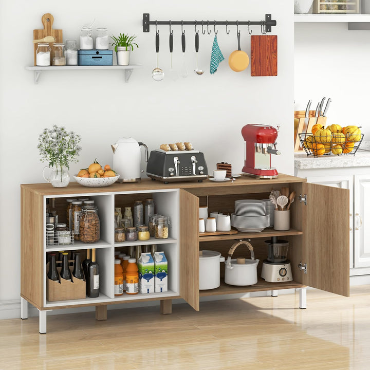 Giantex 63” Buffet Cabinet with Storage, Farmhouse Kitchen Sideboard w/ 4 Cubes, Adjustable Shelves &amp; Pop-up Doors