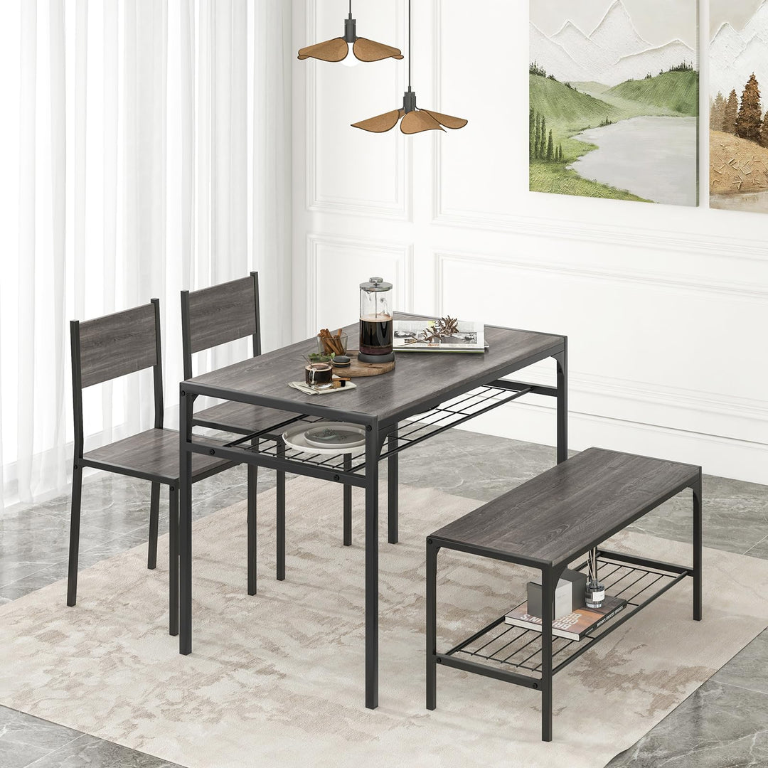 Giantex Dining Table Set for 4, Kitchen Table with Chairs &amp; Bench, Storage Racks
