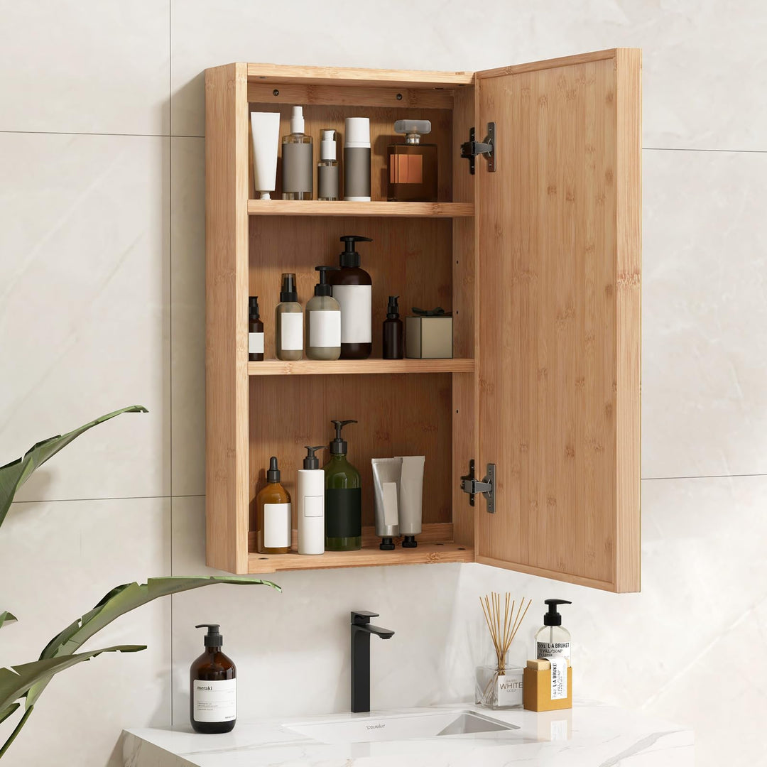 Giantex Medicine Cabinet Mirror, Bathroom Wall Cabinet with Reversible Single Door, 2 Adjustable Shelves