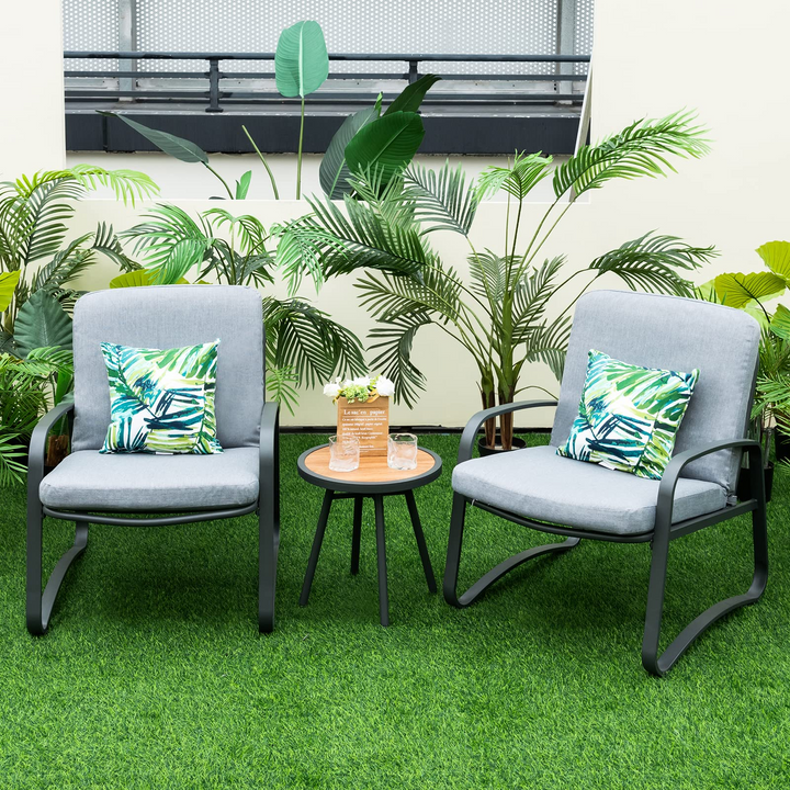 Giantex 3 Pcs Patio Bistro Set, Set of 2 Porch Chairs with Cushion &amp; Lumbar Pillow (Gray)