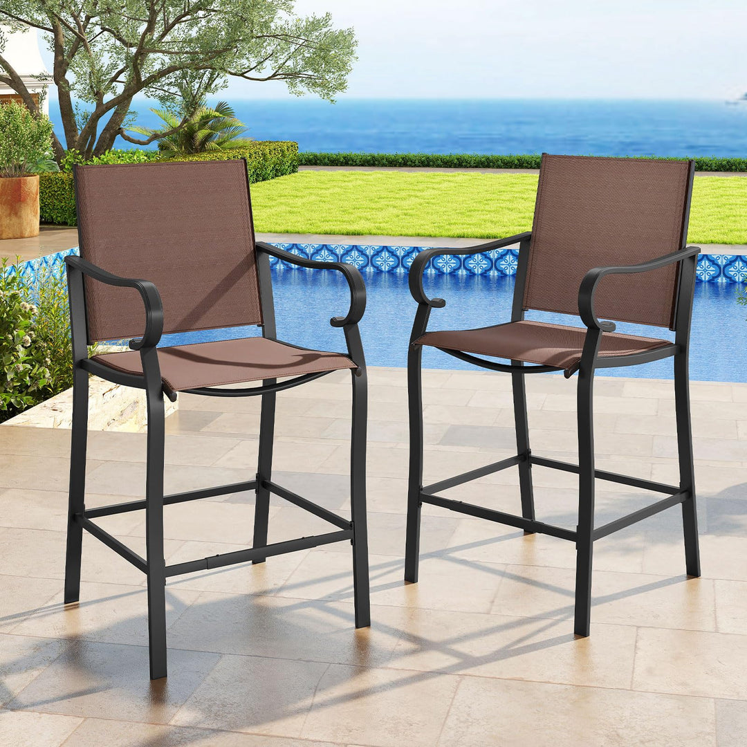 Giantex Counter Height Tall Patio Chairs with Breathable Mesh Fabric &amp; Metal Frame