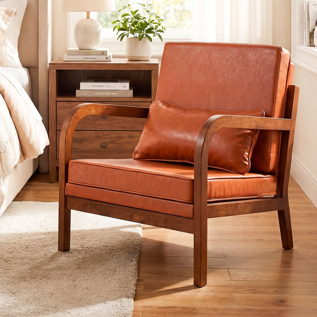 Giantex Mid-Century Modern Accent Chair with Lumbar Pillow