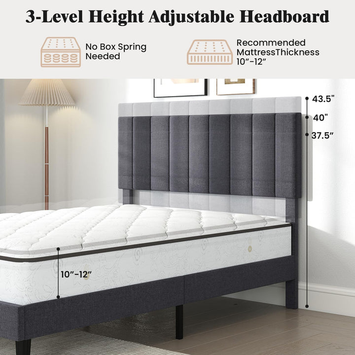 Giantex Queen/Full/Twin Size Upholstered Bed Frame Platform Bed with Height Adjustable Vertical Channel Headboard
