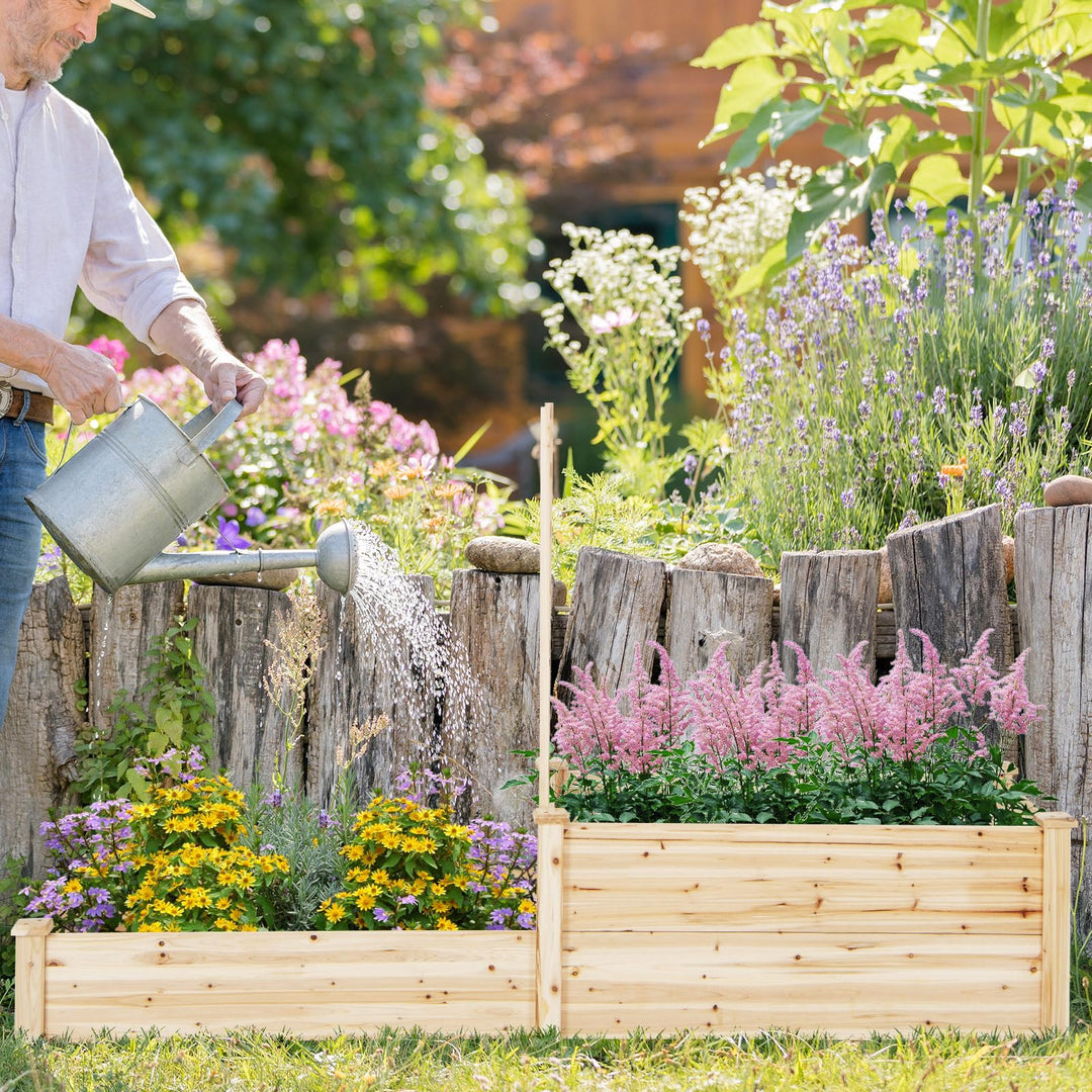 Giantex Raised Garden Bed with Trellis, Set of 2 Wood Shallow &amp; Deep Planter Box for Climbing Plants