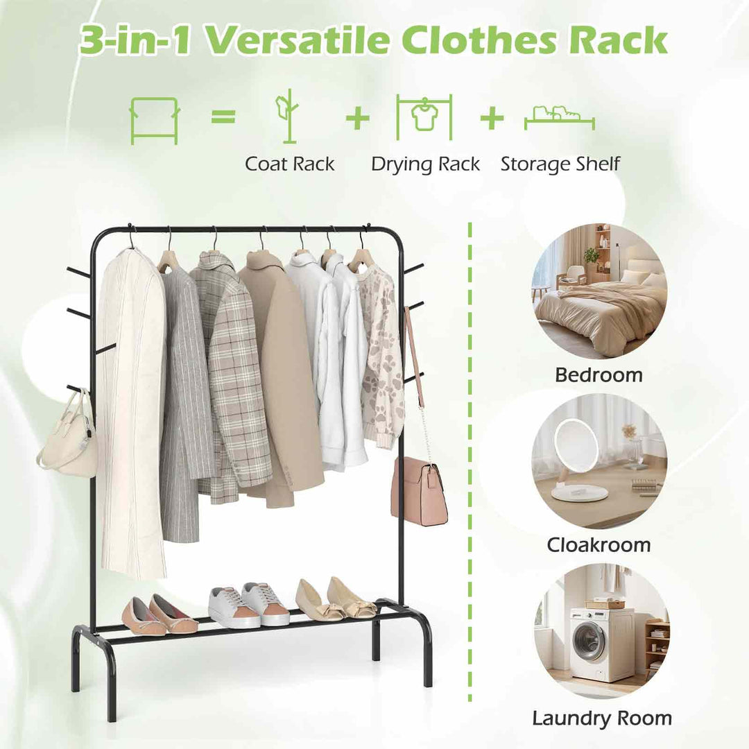 Giantex 50" Wide Freestanding Garment Rack with Hanging Rod 8 Hooks &amp; Storage Shelf