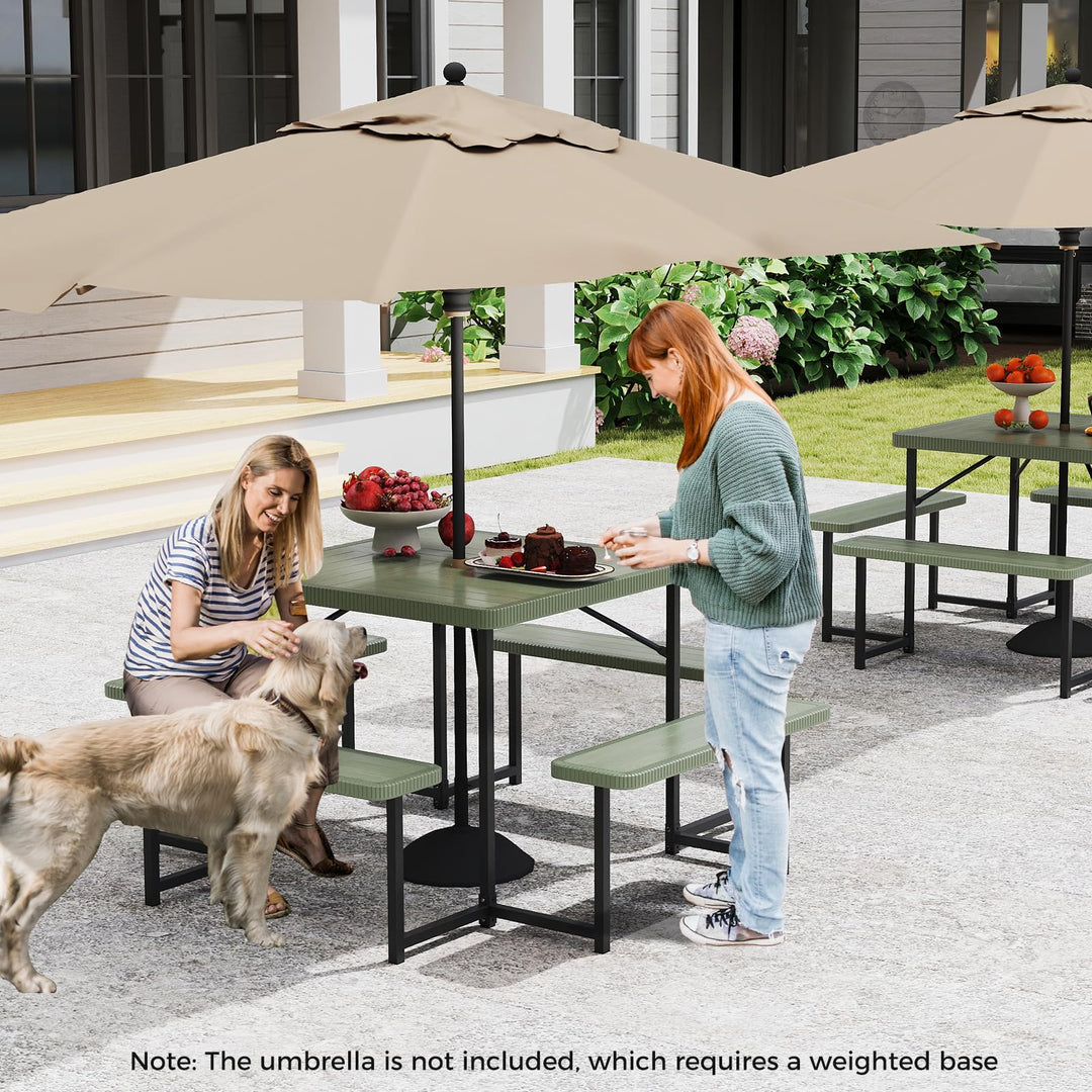 Giantex Outdoor Square Picnic Table Bench Set for 4-8 People with Umbrella Hole