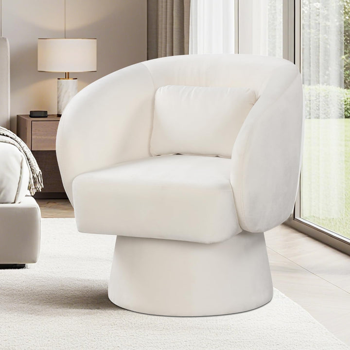 Giantex Swivel Accent Chair Upholstered Barrel Chair with Curved Back &amp; Removable Lumbar Pillow
