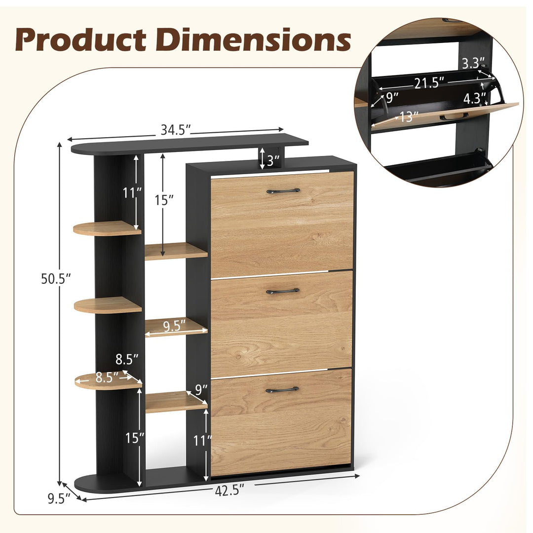 Giantex Shoe Cabinet with 3 Flip Drawers
