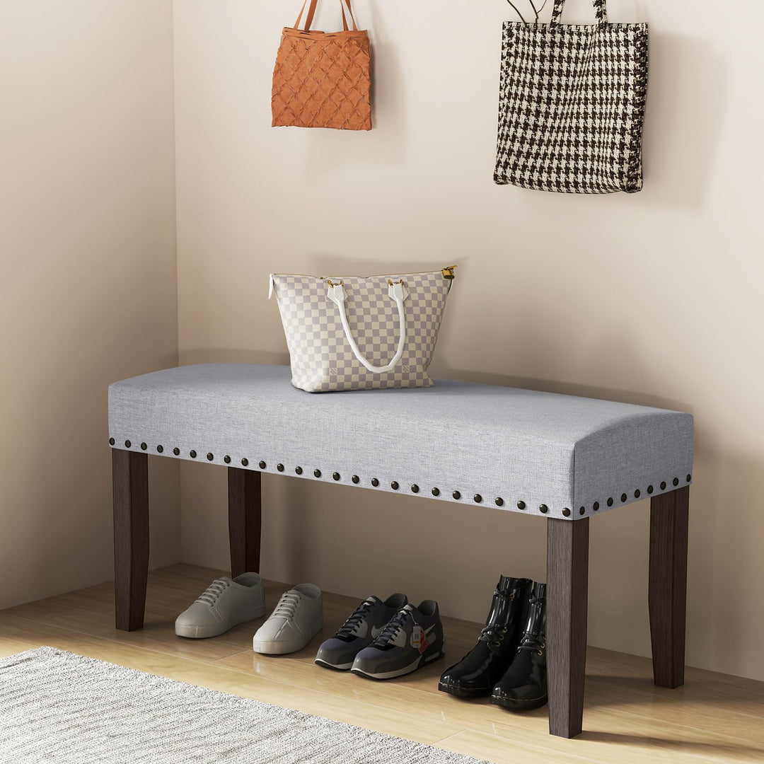 Giantex 42.5” Upholstered Entryway Bench, Set of 1/2 Dining Bench with Nailhead Trim