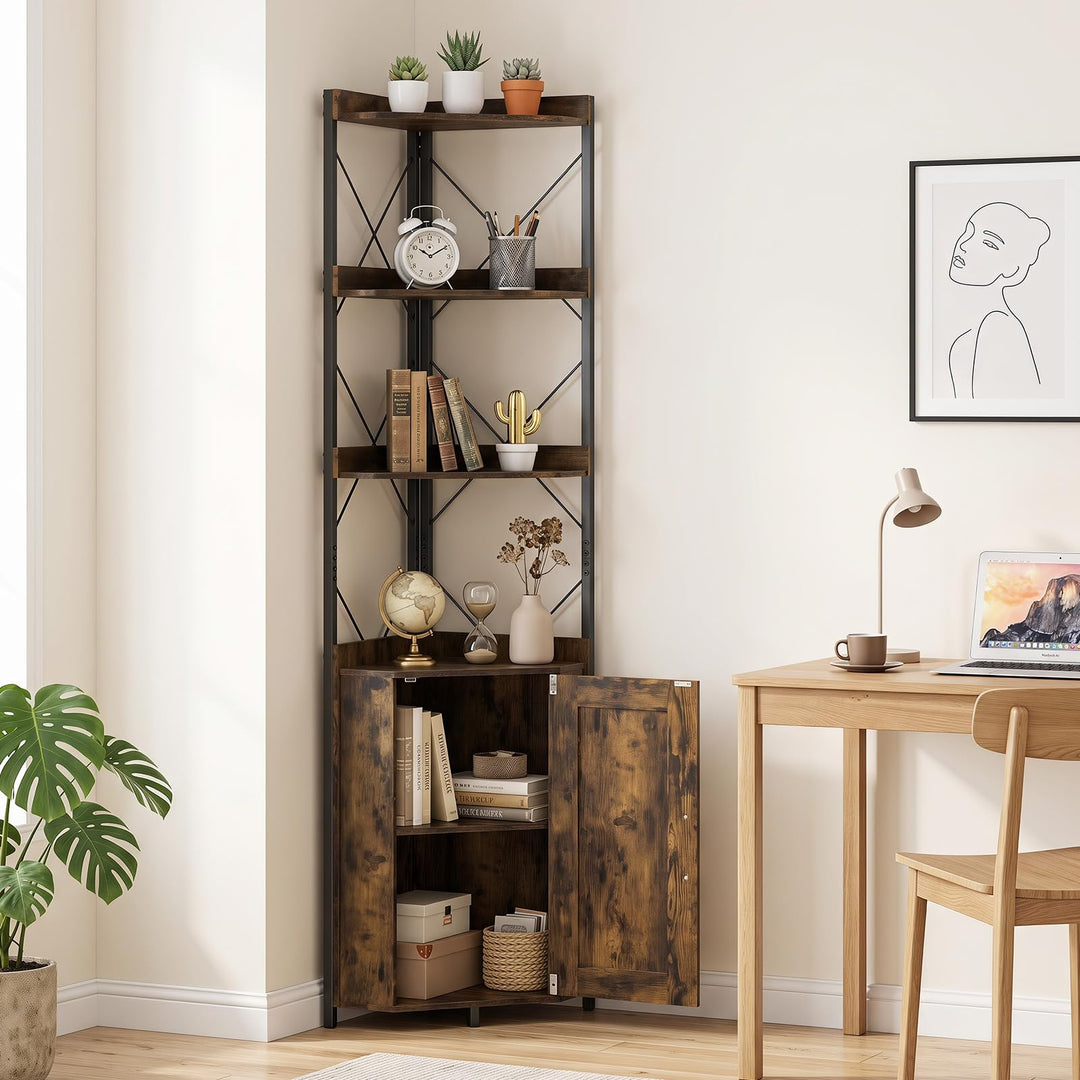 Giantex 6-Tier Corner Shelf with Cabinet - 71" Tall Free Standing Storage Shelves Rack Plant Stand