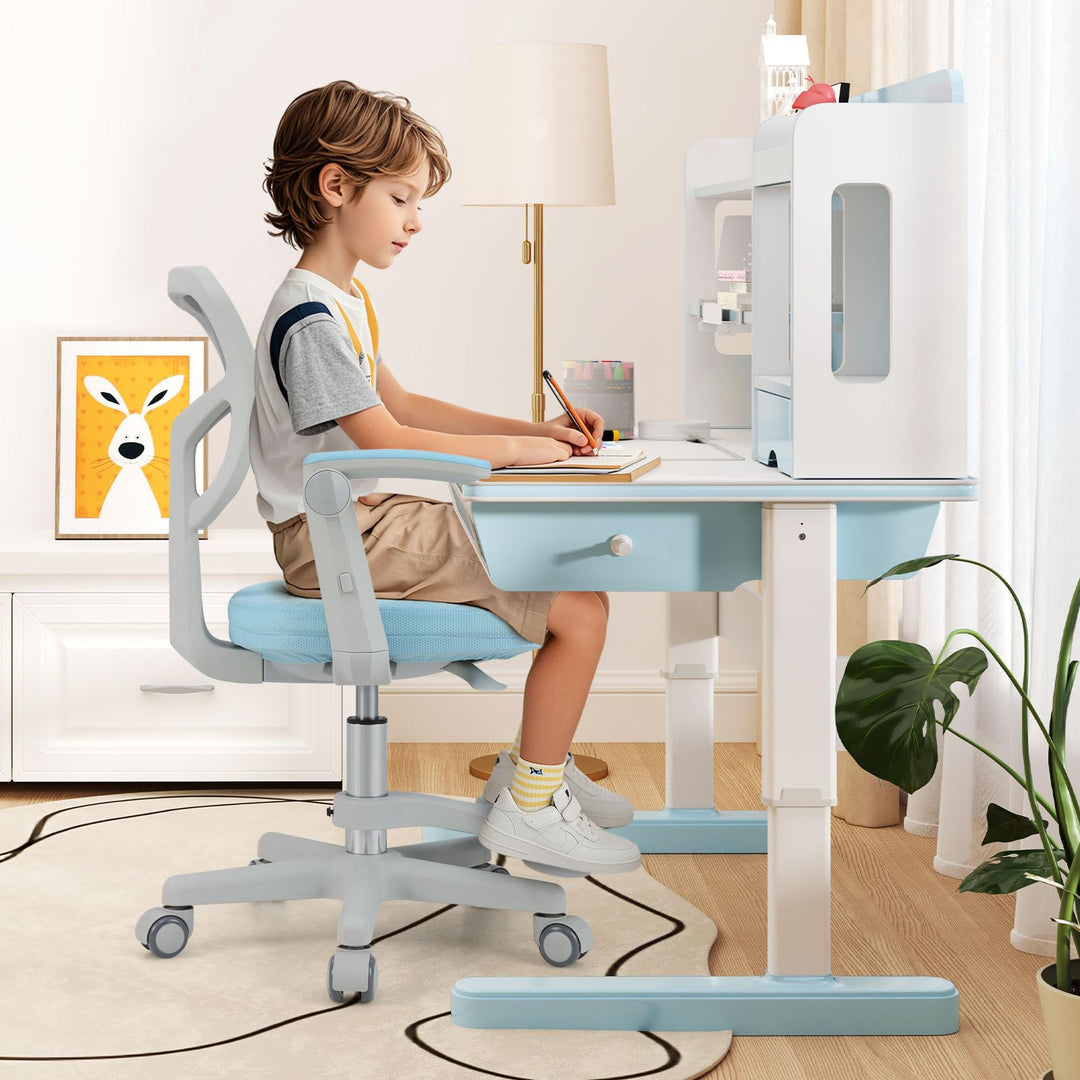 Kids Desk Chair, Ergonomic Adjustable Student Rolling Chair with Footrest &amp; Flip-up Armrest