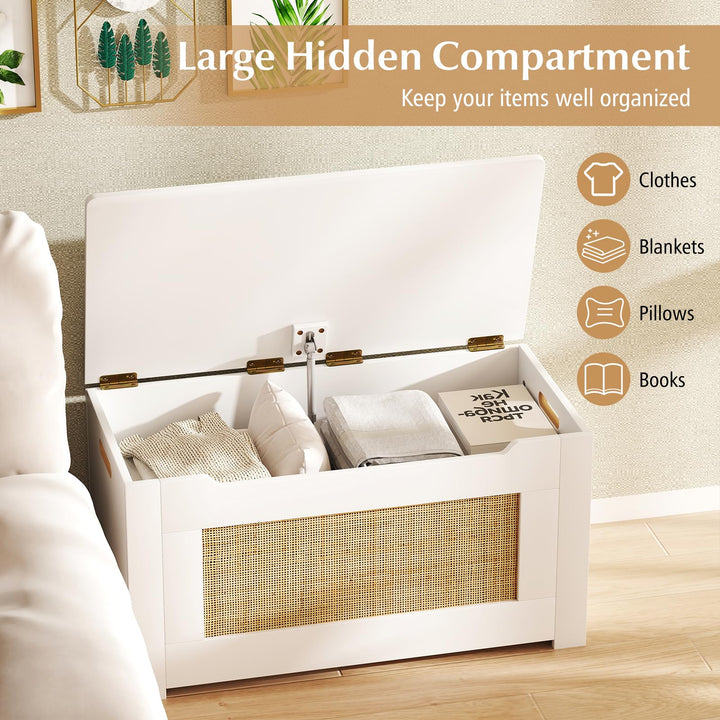 Giantex Rattan Storage Bench with Flip Top Lid &amp; Safety Hinge