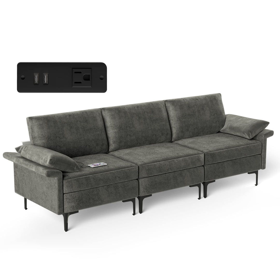 Giantex 3-Seat Sectional Sofa Couch, 100.5" L Convertible Sleeper with USB Port &amp; Outlet