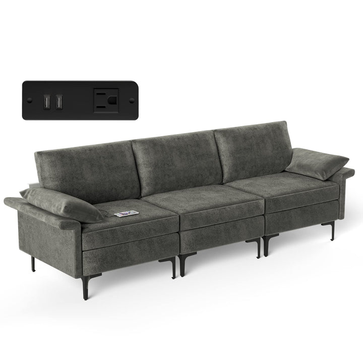 Giantex 3-Seat Sectional Sofa Couch, 100.5" L Convertible Sleeper with USB Port &amp; Outlet