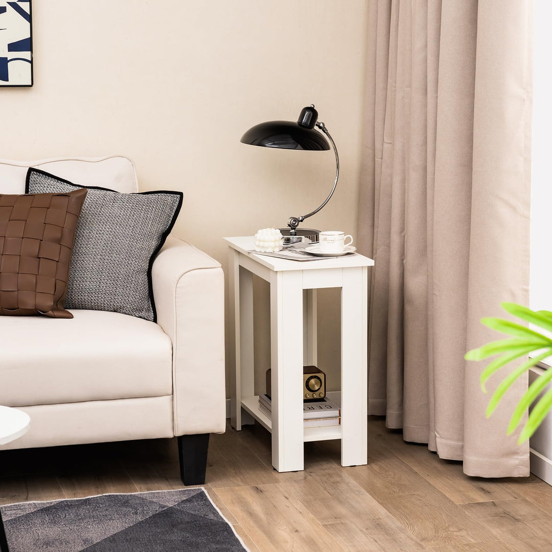 Giantex 2-Tier End Table White, Modern Side Table with Storage Shelf (1/2)