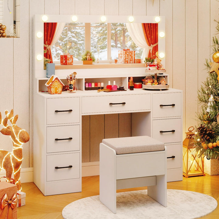 CHARMAID 46.5" Large Modern Dressing Table with Chair for Bedroom