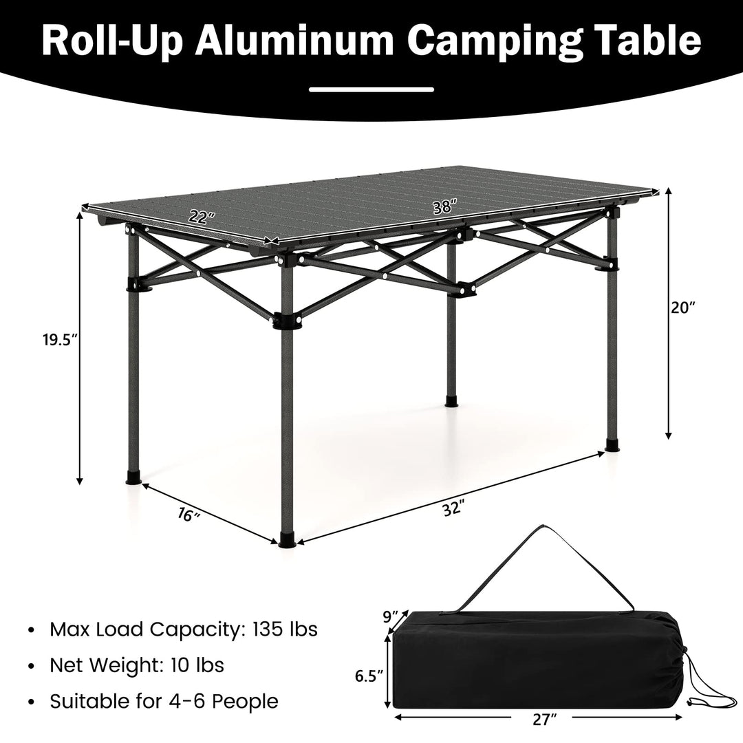 Giantex Folding Camping Table for 4-6 People, Roll-Up Lightweight Picnic Table with Large Aluminum Tabletop &amp; Carrying Bag (Black)