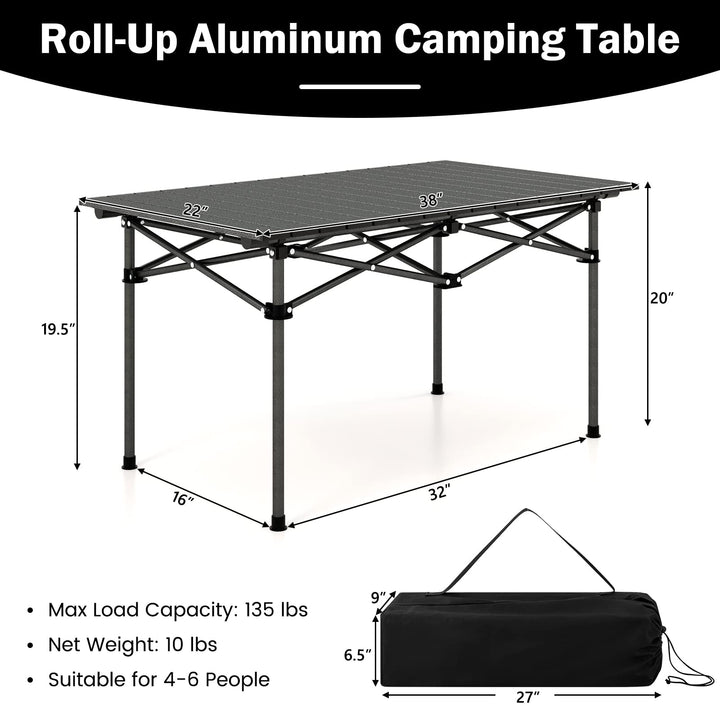 Giantex Folding Camping Table for 4-6 People, Roll-Up Lightweight Picnic Table with Large Aluminum Tabletop &amp; Carrying Bag (Black)