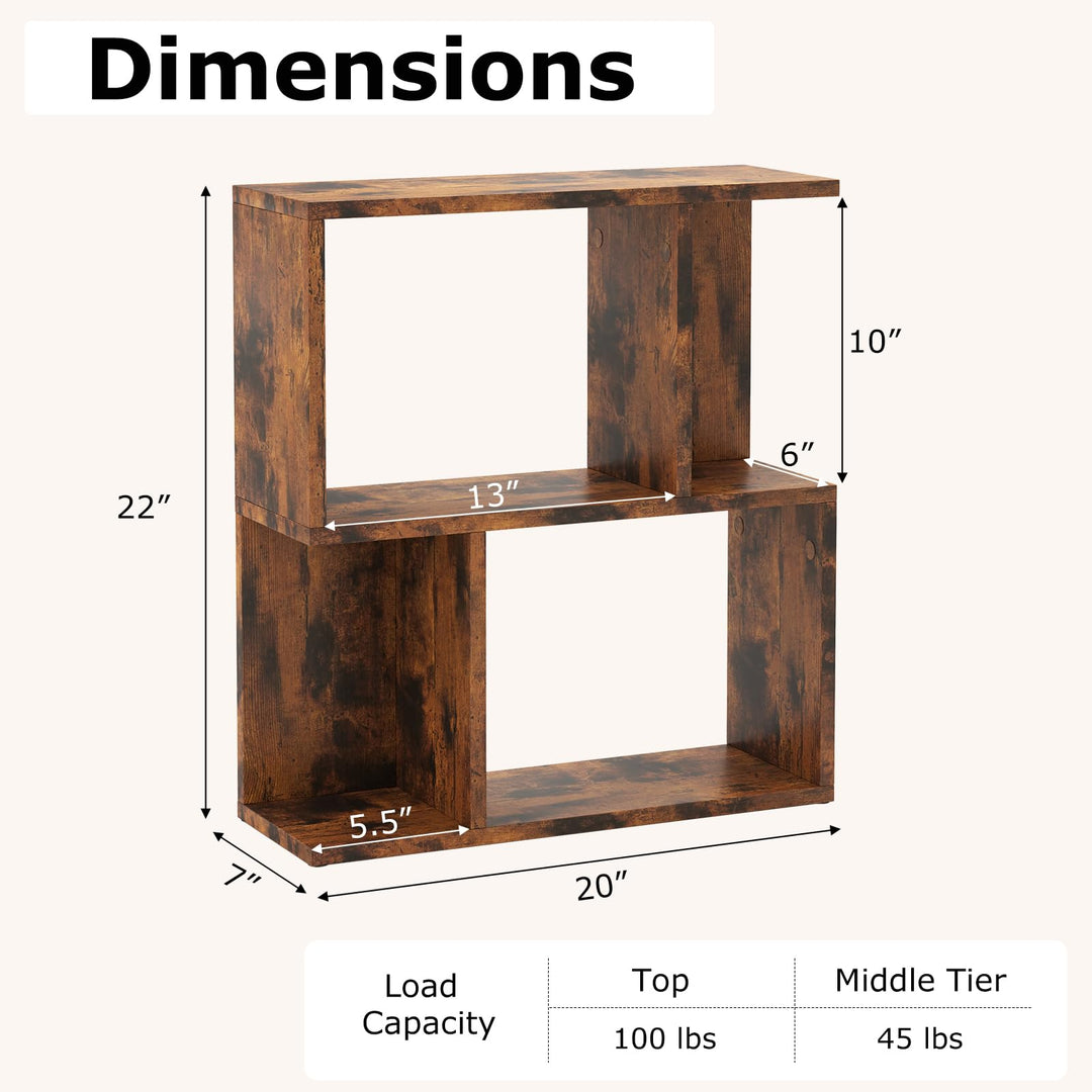 Giantex 3-Tier S-Shaped Bookshelf, Modern Geometric Bookcase, Freestanding Display Shelf for Small Space