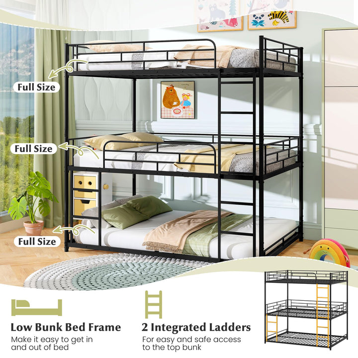 Giantex Metal Full Over Full Over Full Bunkbeds with Safety Guardrails &amp; 2 Ladders