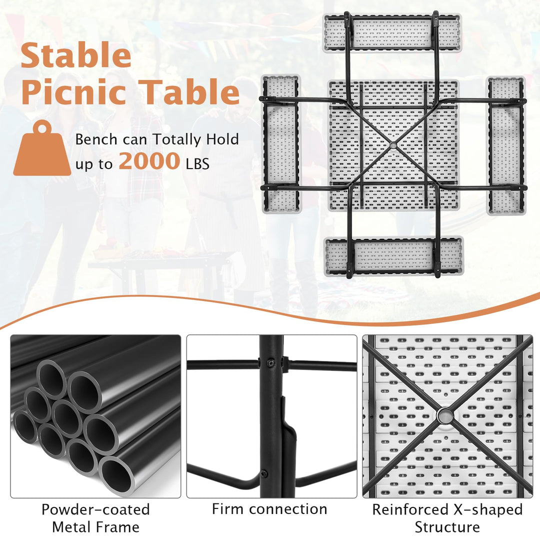 Giantex Picnic Table Set for 4-8 Persons, Outdoor Table and Bench Set with Umbrella Hole, HDPE Top &amp; Metal Frame