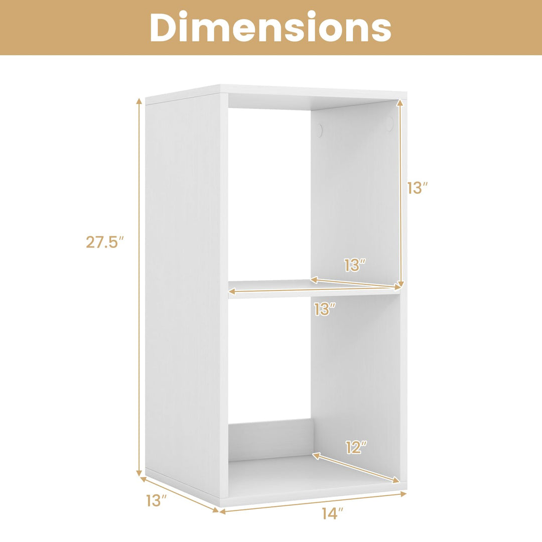 Giantex 2-Cube Bookcase, White Cubby Bookshelf w/Back Guardrail &amp; Anti-Tipping Kits