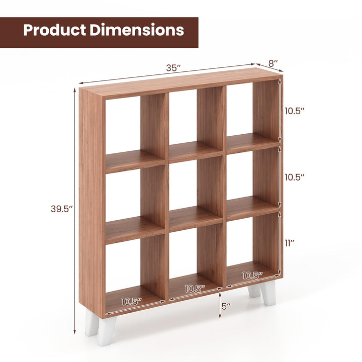 Giantex 9-Cube Open Bookcase, 3-Tier Freestanding Bookshelf with 4 Slanted Legs &amp; 6 Removable Shelves