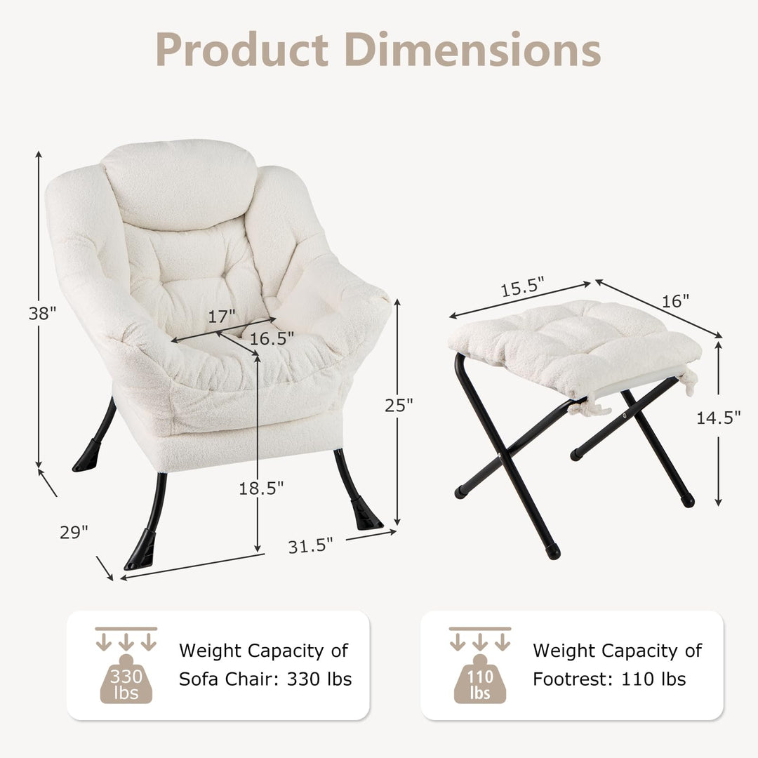 Giantex Set of 1/2 Lazy Chair with Folding Ottoman, Modern Sherpa Accent Chair w/Armrests &amp; Pocket