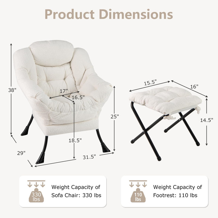 Giantex Set of 1/2 Lazy Chair with Folding Ottoman, Modern Sherpa Accent Chair w/Armrests &amp; Pocket