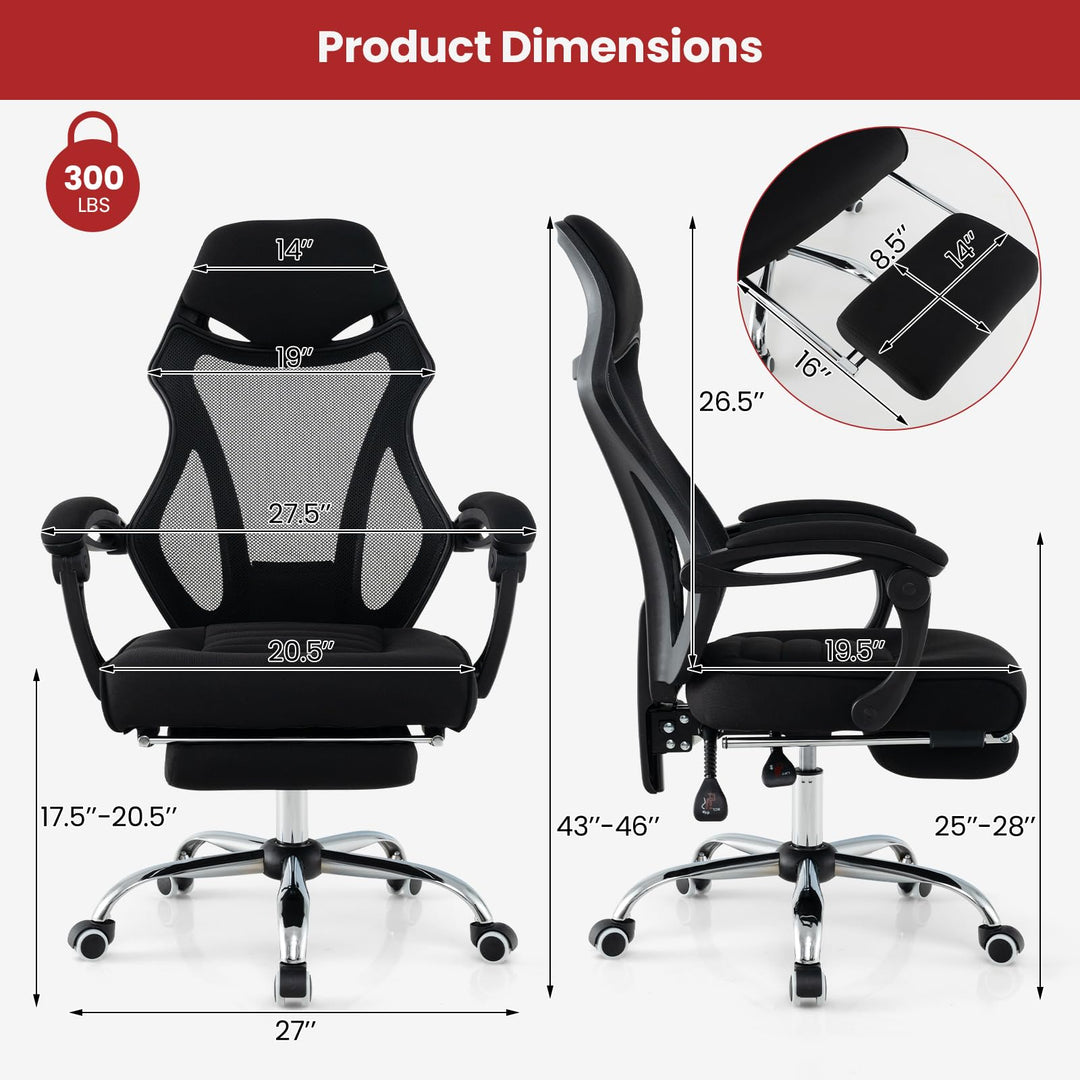 Giantex Ergonomic Desk Chair with Footrest, Mesh Office Chair with Height-Adjustable &amp; Tilting Backrest