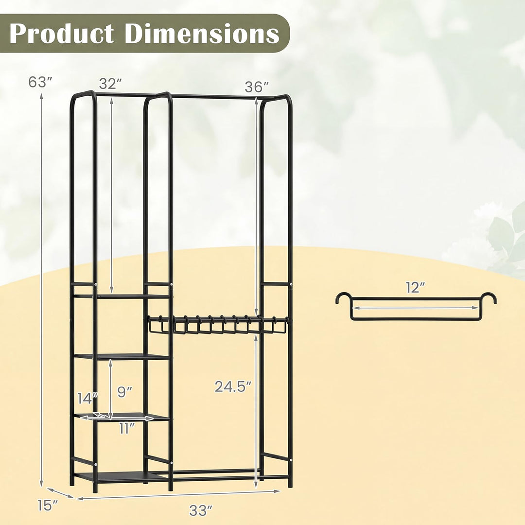 Giantex Heavy-Duty Metal Clothing Rack with 2 Hanging Rods &amp; 4 Storage Shelves