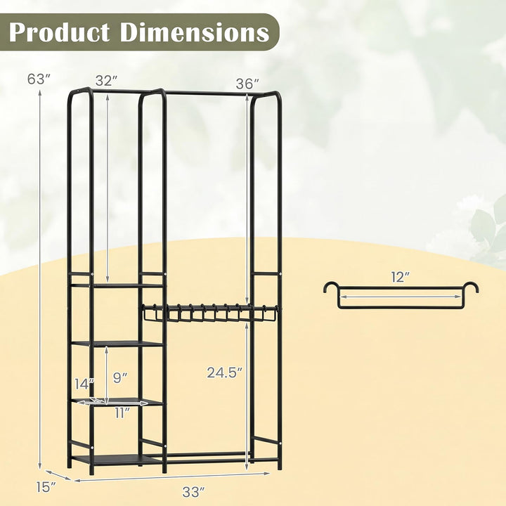 Giantex Heavy-Duty Metal Clothing Rack with 2 Hanging Rods &amp; 4 Storage Shelves