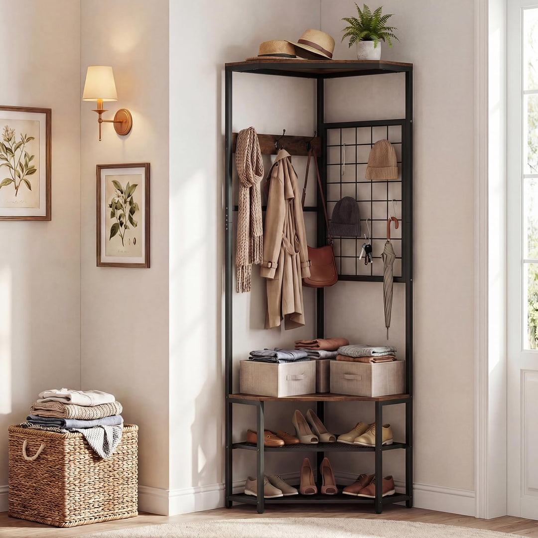 Giantex Corner Hall Tree with Shoe Bench for Entryway