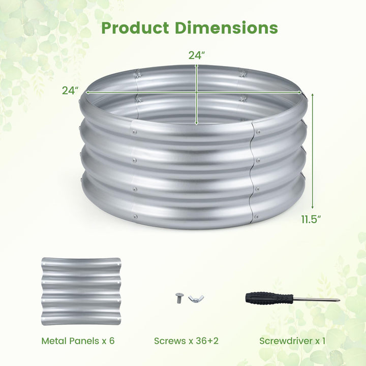 Giantex Galvanized 2 x 2 x 1 FT Round Outdoor Planter Box with Open-Ended Base (1/2)