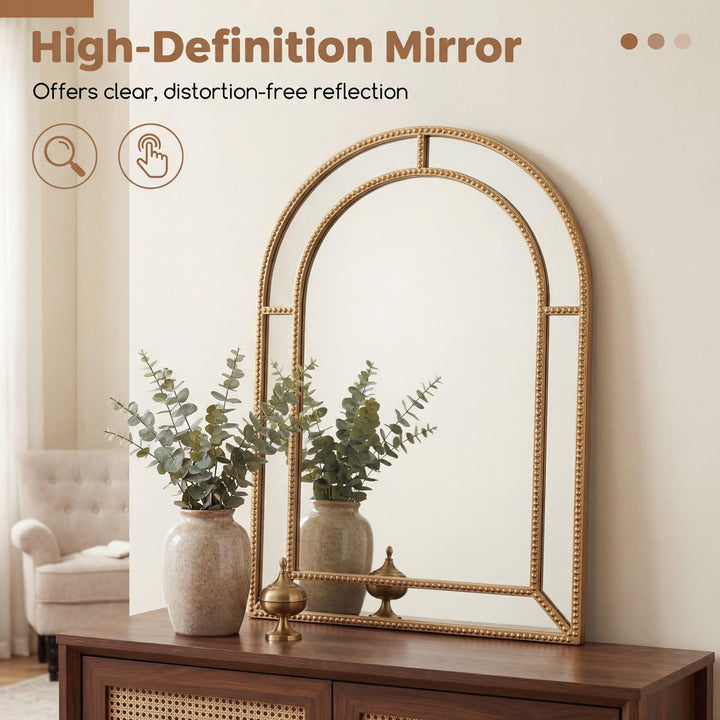 Giantex Gold Arched Wall Mirror with Beaded Frame for Bathroom Entryway