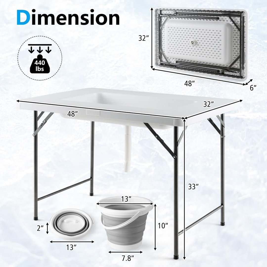 Giantex Foldable Ice Bin Table with Drain &amp; Bucket