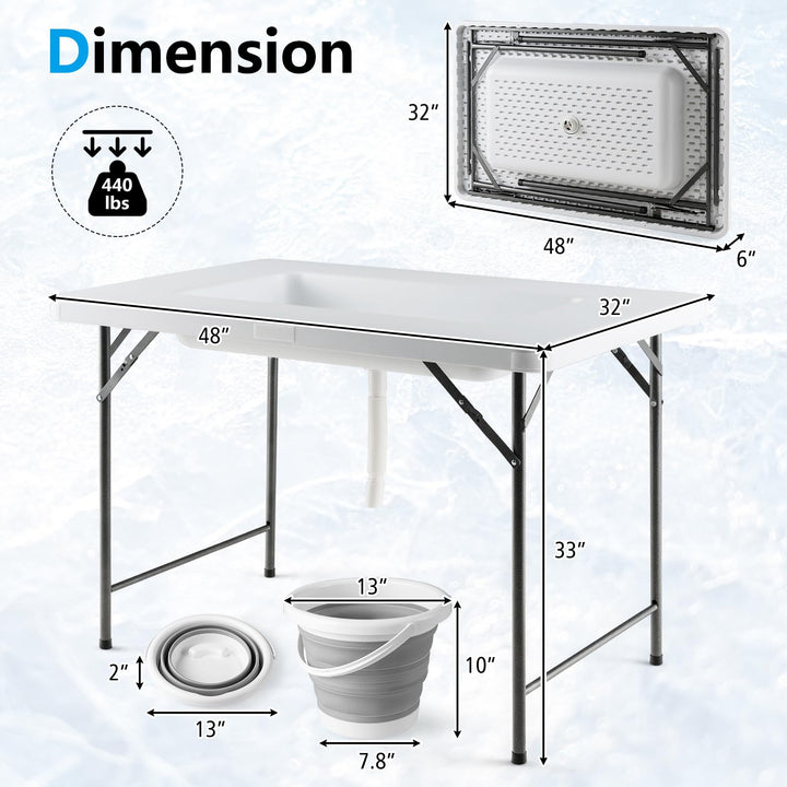 Giantex Foldable Ice Bin Table with Drain &amp; Bucket