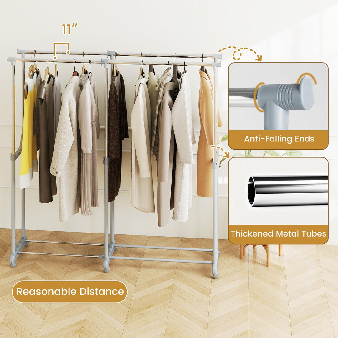 Giantex Portable Garment Clothin Rack with Adjustable Height &amp; Width for Laundry