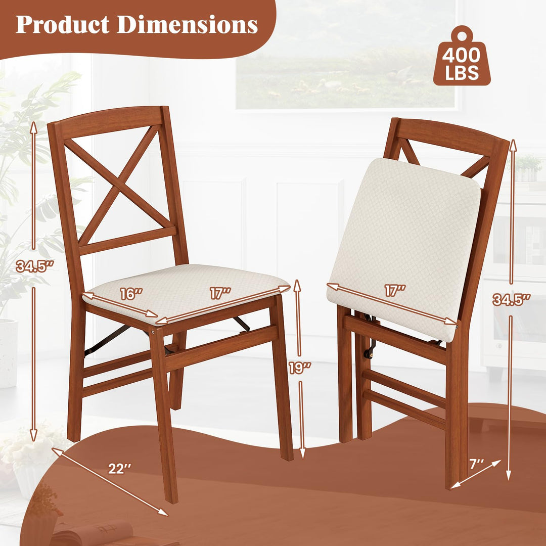 Giantex Folding Dining Chairs Set of 2/4, Modern Kitchen Chairs w/Padded Seat &amp; Cross Backrest